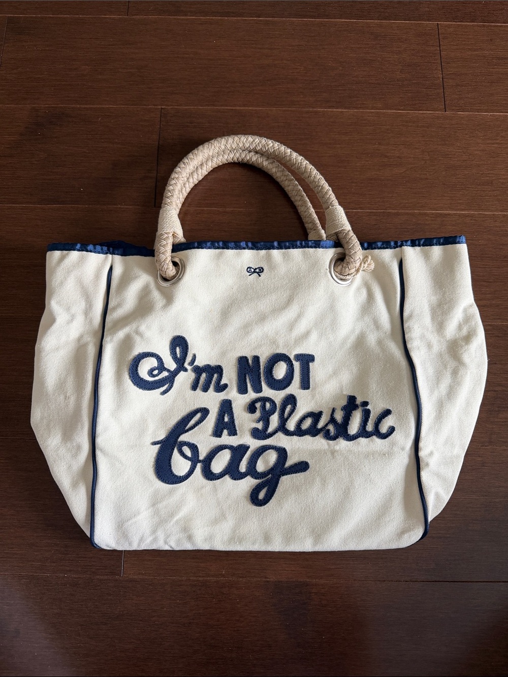 Anya Hindmarch - I’m Not A Plastic Bag - Cream with Navy Script